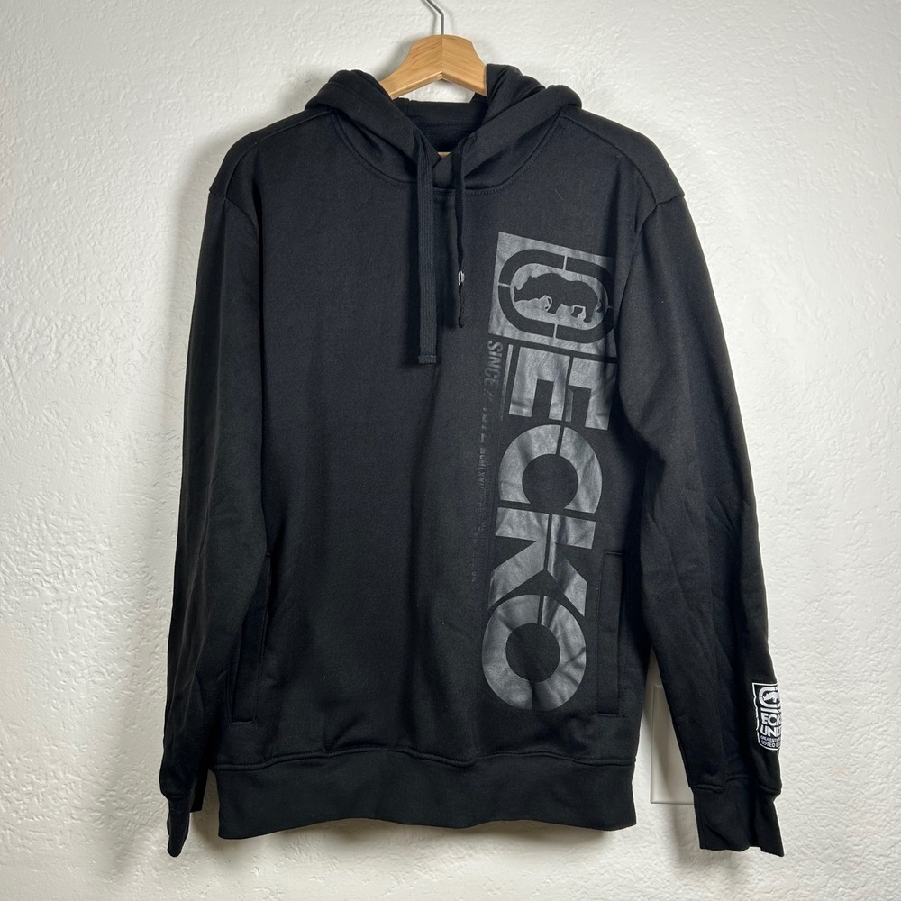 Ecko Unltd Black Hoodie Graphic Rhino Logo Pullover Streetwear Size M
